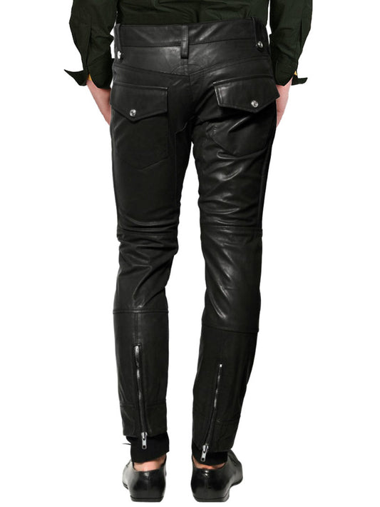 Cross-Zip Genuine Leather Pants for Men - Leatherkin