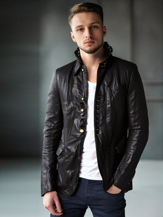 Veste en cuir style écrasé