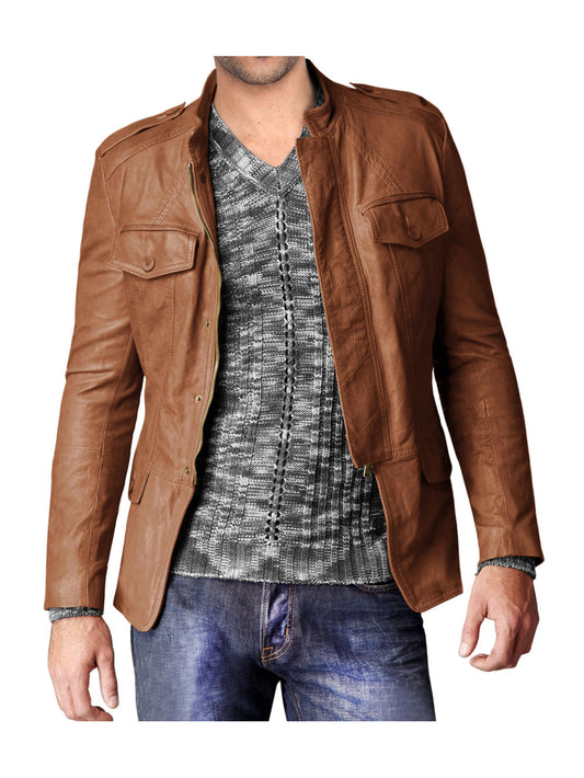 Cuffed Button Classic Leather Jacket - Leatherkin