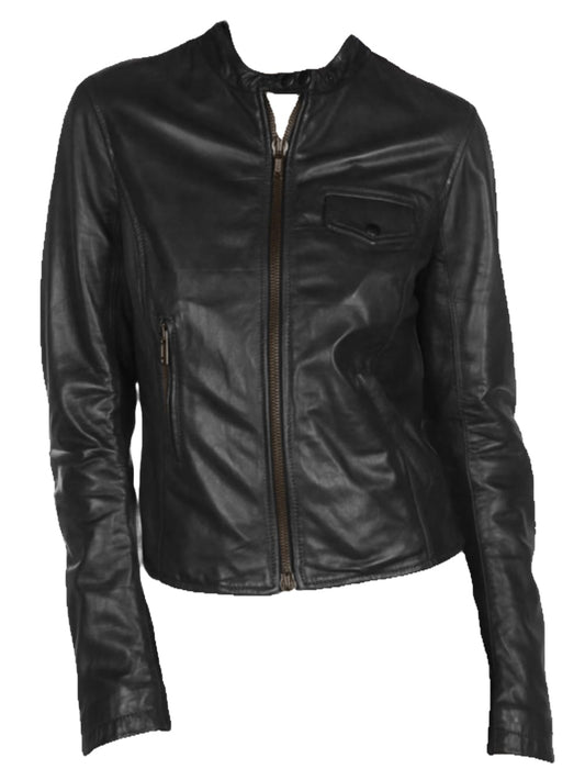 Cuffed Charm Leather Bomber for Women - Leatherkin