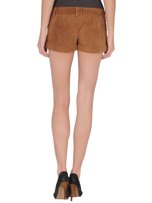 Cuffed Hem Suede Leather Shorts - Leatherkin
