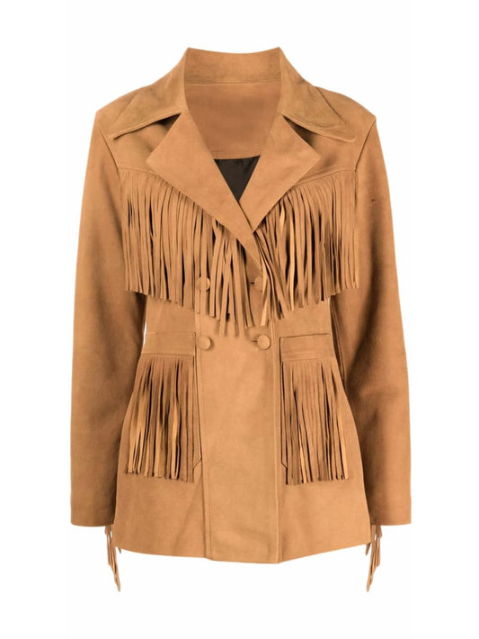 Desert Elegance Camel Suede Leather Blazer for Women - Leatherkin