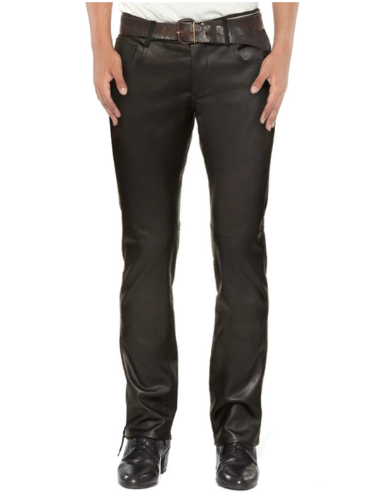 Pantalon slim en cuir véritable pour homme
