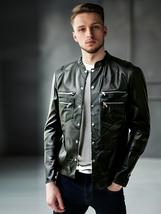 Chemise en cuir véritable pour homme, style détaillé