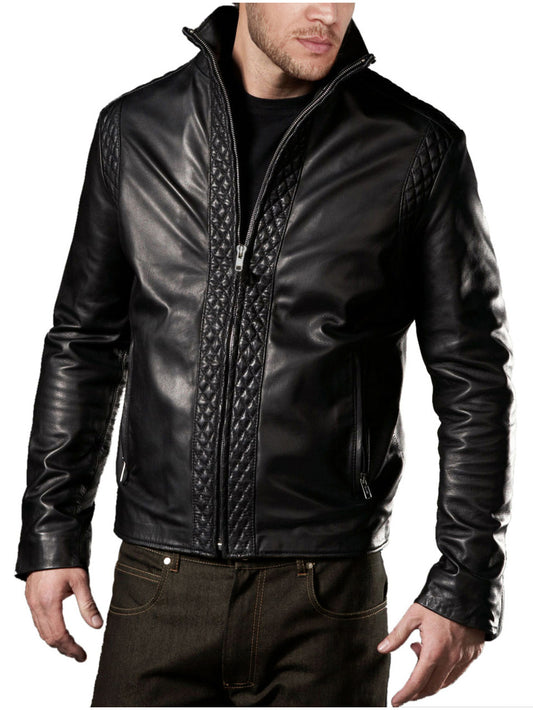 Diamond Quilted Leather Bomber for Men - Leatherkin