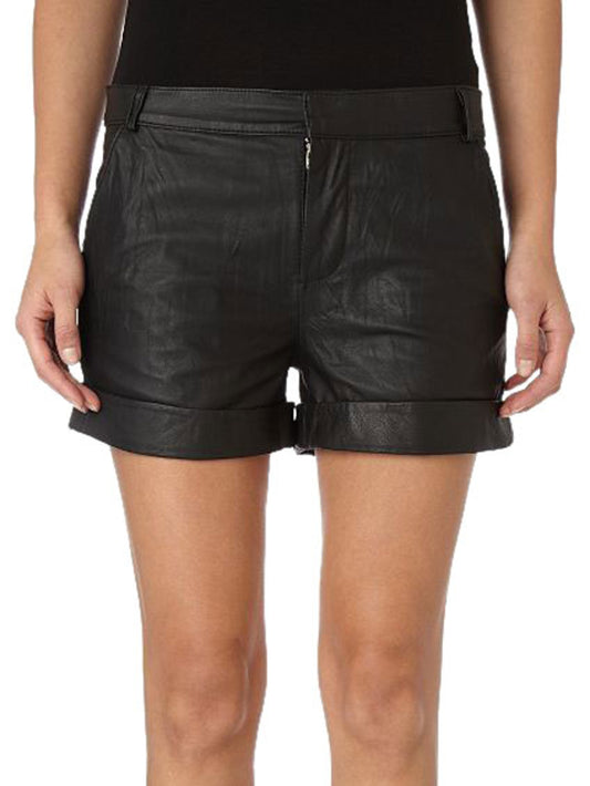 Short en cuir à bords vieillis