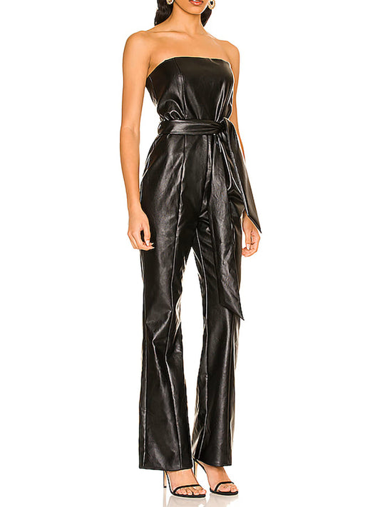 Diva Grace High-Neck Leather Jumpsuit for Timeless Elegance - Leatherkin