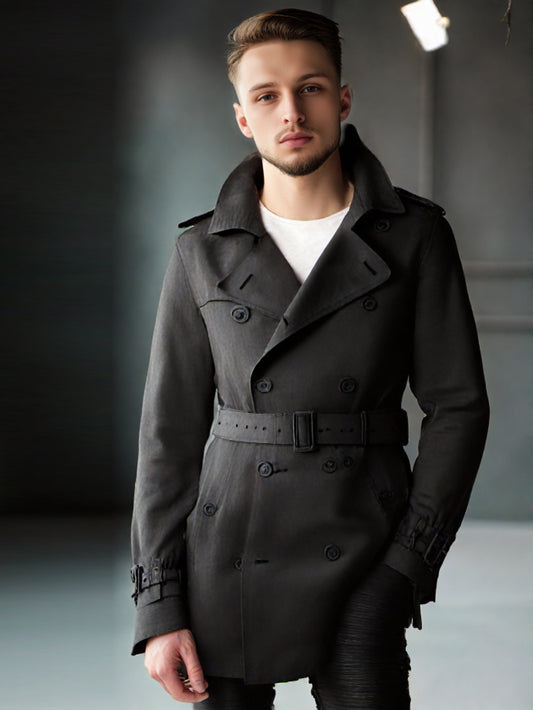 Trench-coat croisé en cuir suédé pour homme