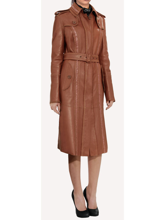 Double-Faced Peppy Leather Trench Coat for Women - Leatherkin