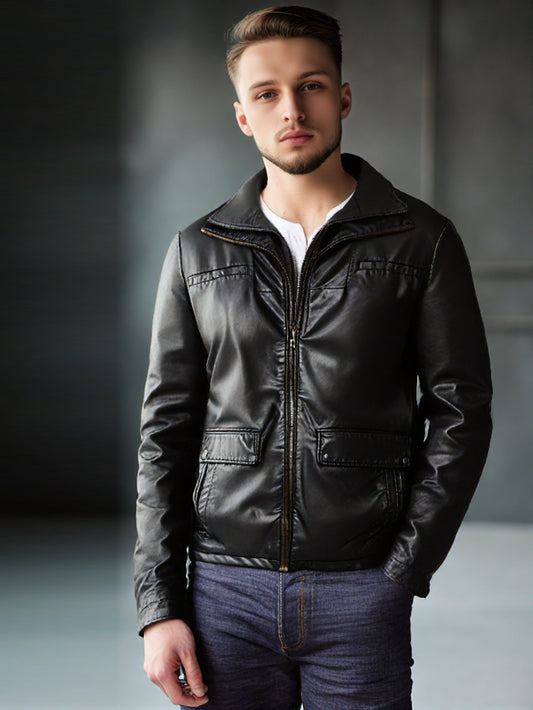 Veste en cuir Power à double fermeture éclair
