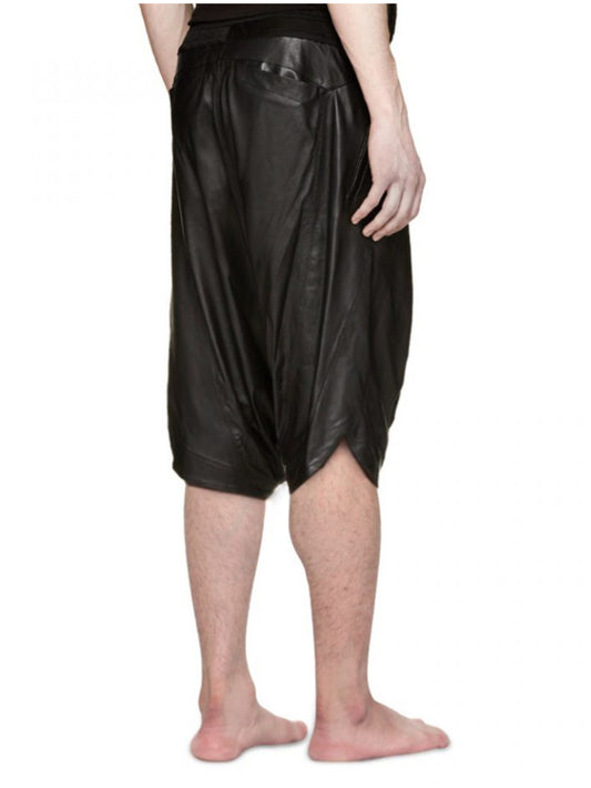 Drop Crotch Noir Leather Shorts for Men - Leatherkin