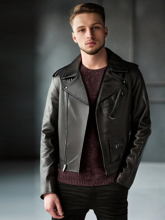 Veste en cuir raffiné à double fermeture éclair