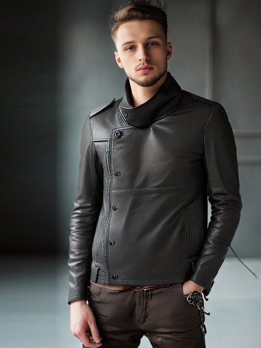 Veste en cuir à col zippé dynamique
