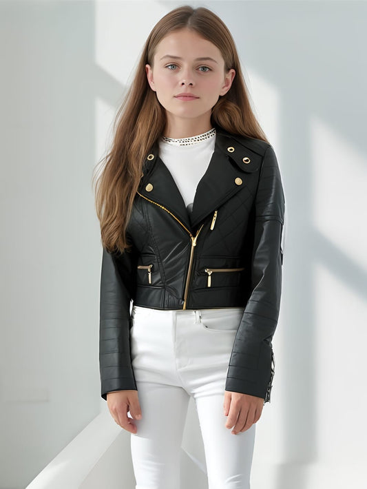 Veste motard en cuir Edge Bloom pour fille