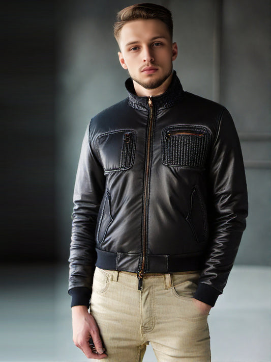 Veste en cuir élégante à poignets élastiques