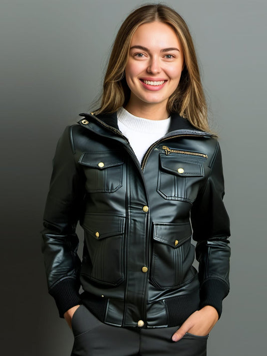 Blouson aviateur en cuir Elastic Ease pour femme
