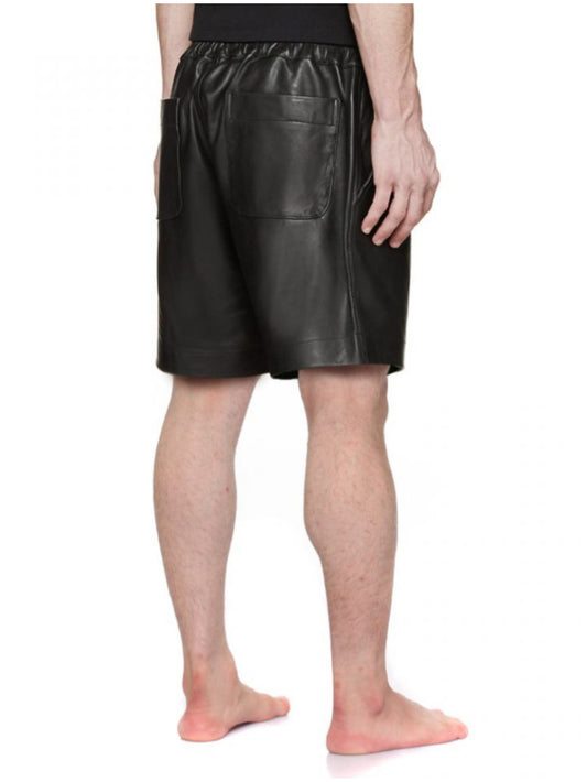 Elastic Flex Black Leather Shorts for Men - Leatherkin