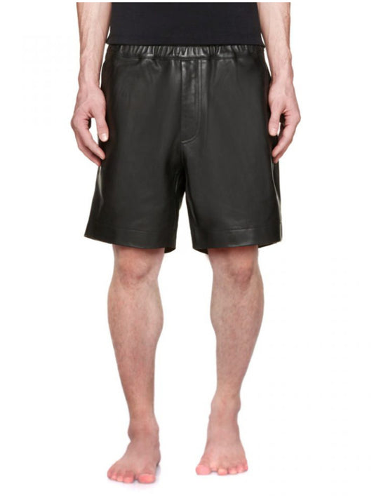 Short en cuir noir élastique et flexible pour homme