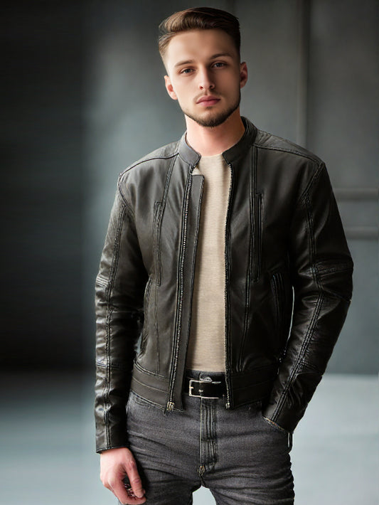 Veste en cuir moderne à boucle élastique