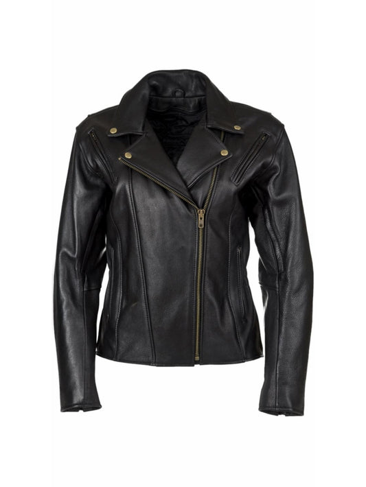 Elastic Waist Lambskin Leather Moto Jacket - Leatherkin