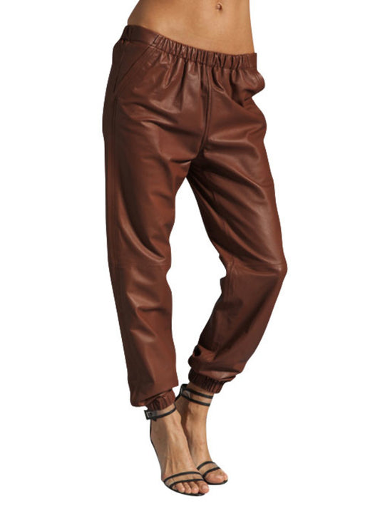 Pantalon de sport en cuir à taille élastique