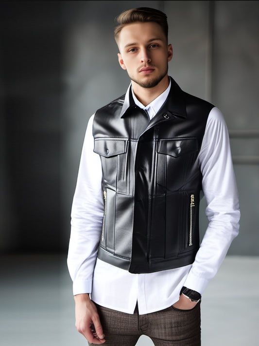 Gilet élégant et formel en cuir véritable pour homme
