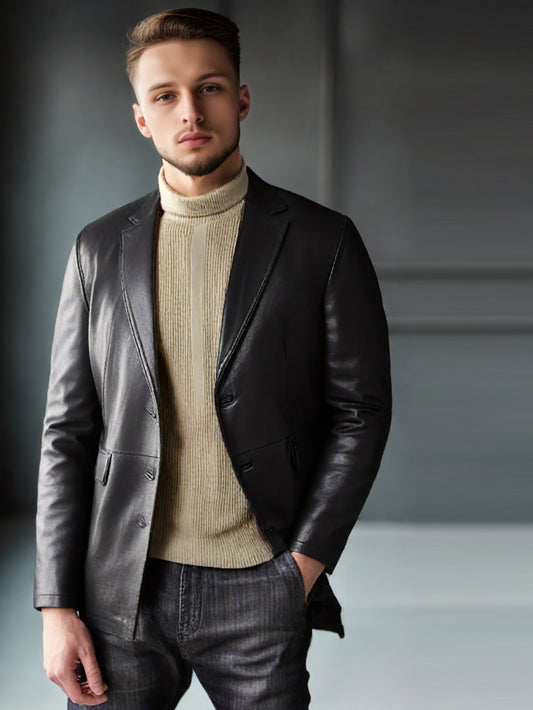 Manteau en cuir brillant élégant pour homme