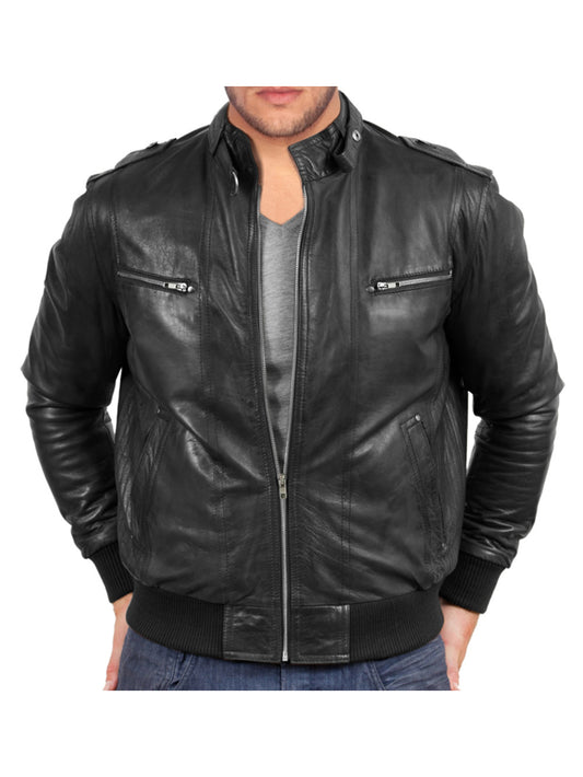 Elegant Zippered Lambskin Leather Bomber for Men - Leatherkin