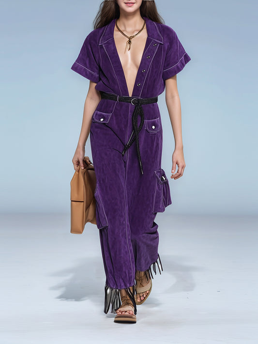 Ember Celeste – Jumpsuit aus Wildleder mit weitem Bein