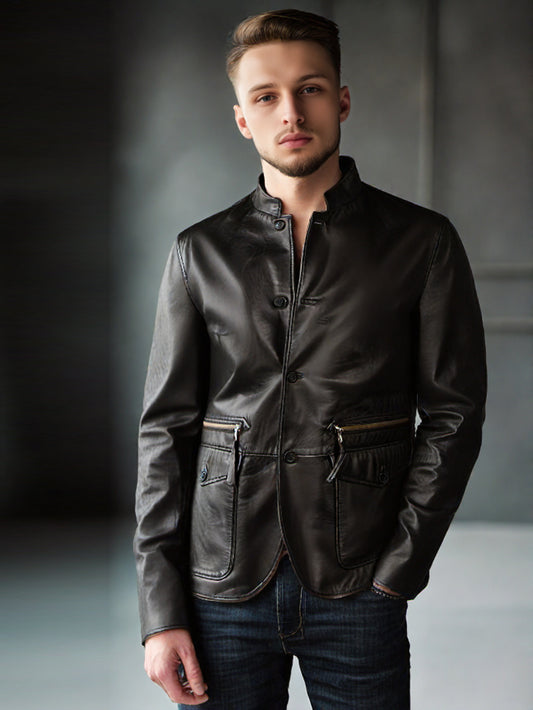 Manteau en cuir de style exquis pour hommes
