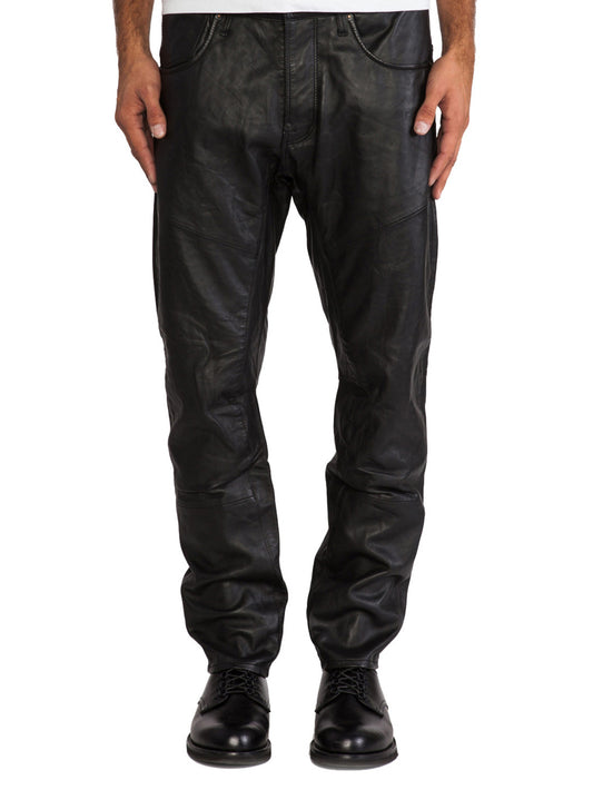 Pantalon en cuir véritable à cinq poches et rivets pour homme