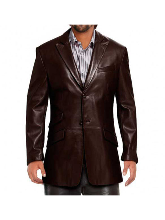 Flap Detailed Leather Blazer for Men - Leatherkin