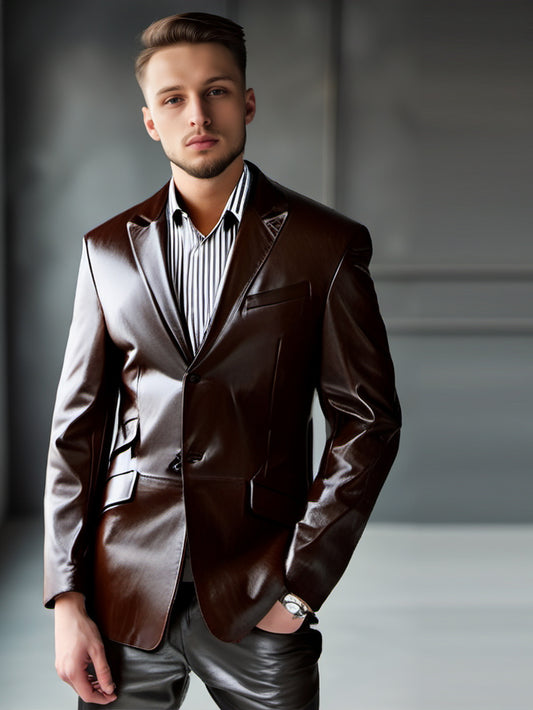 Blazer en cuir à rabat pour homme
