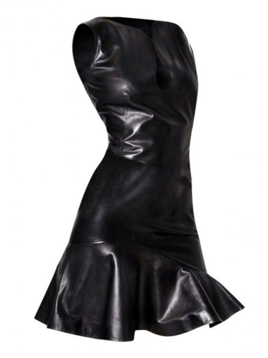 Robe d'Halloween en cuir noir à ourlet évasé