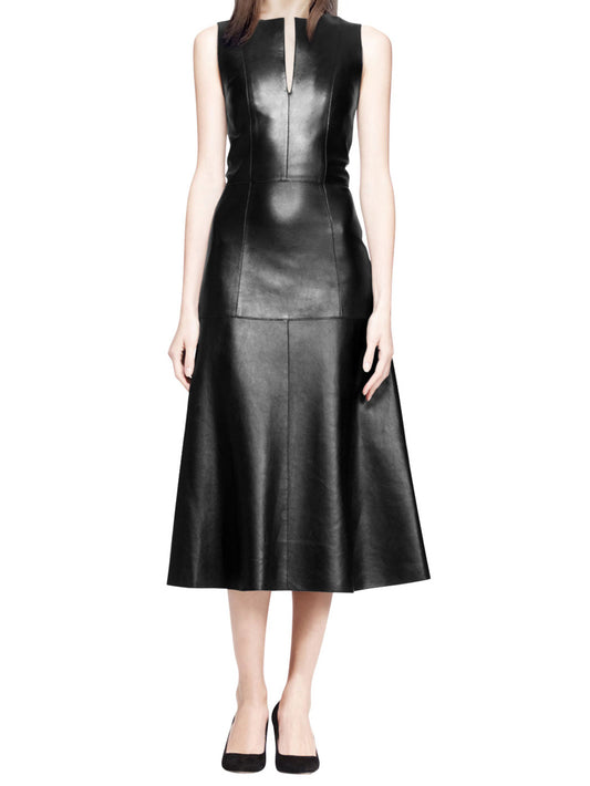 Robe midi moulante en cuir