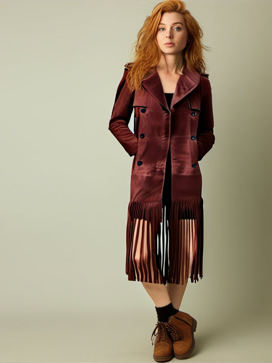 Manteau en daim de luxe à franges pour femme
