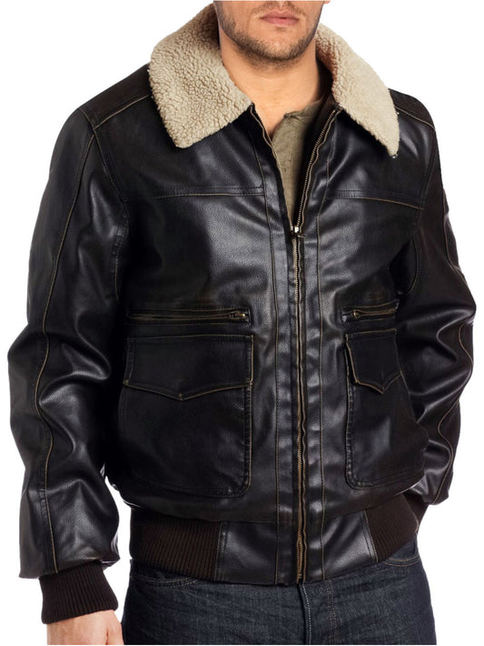 Front Pocket Leather Bomber Jacket for Men - Leatherkin