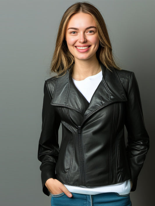 Veste de moto en cuir texturé brillant