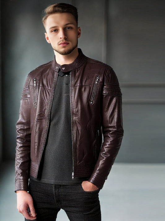 Luxuriöse Lederjacke mit genarbtem Finish