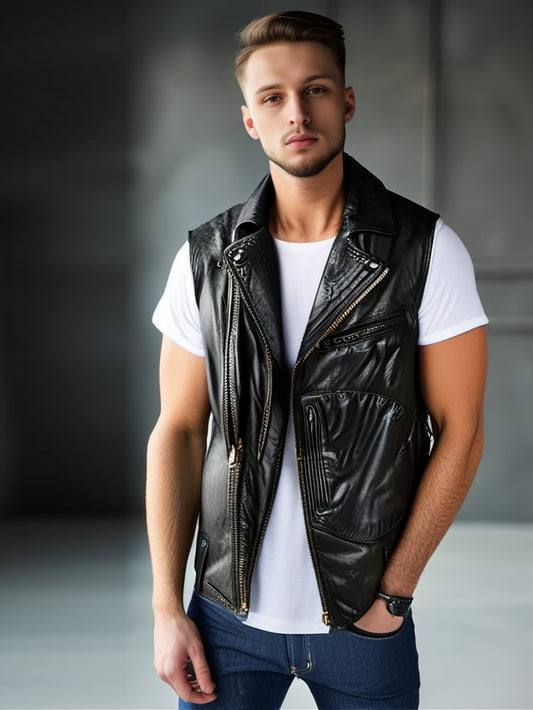 Gilet en cuir véritable Hardy Look Cool pour homme