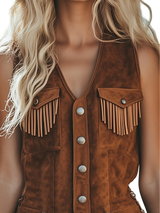 Infinity Crest Suede Vest Shorts Leather Romper for Women - Leatherkin