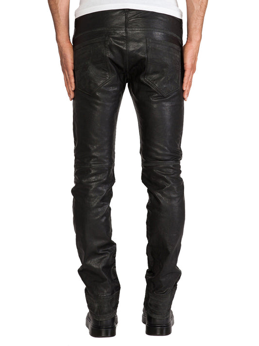 Knee Patch Genuine Lambskin Leather Pants for Men - Leatherkin