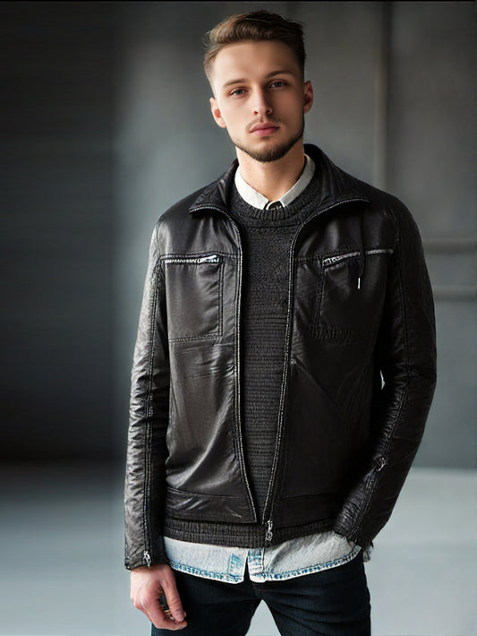 Veste en cuir élégante avec accents de dentelle