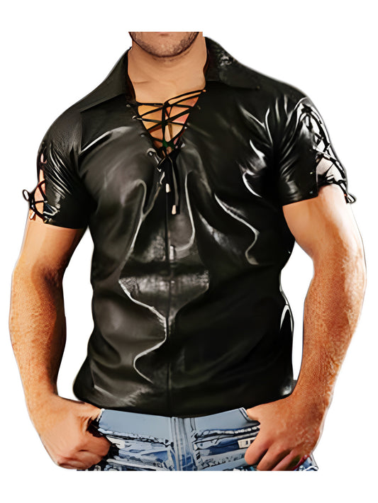 Laced Accent Genuine Leather Shirt for Men - Leatherkin