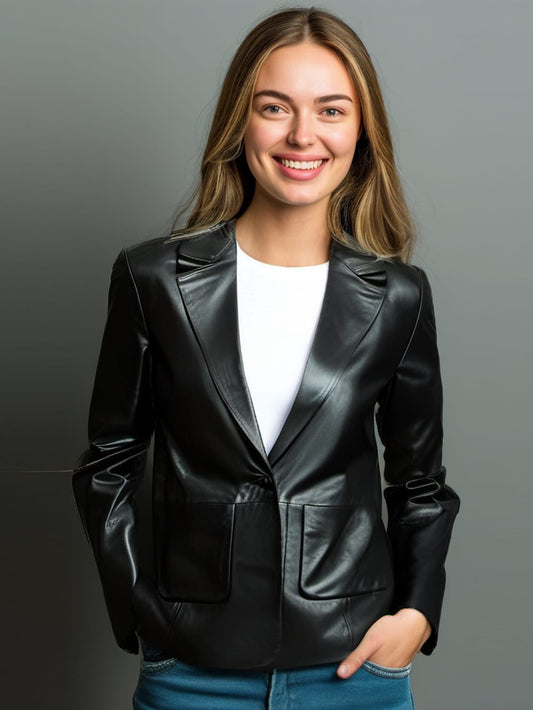 Blazer en cuir d'agneau de luxe pour femme
