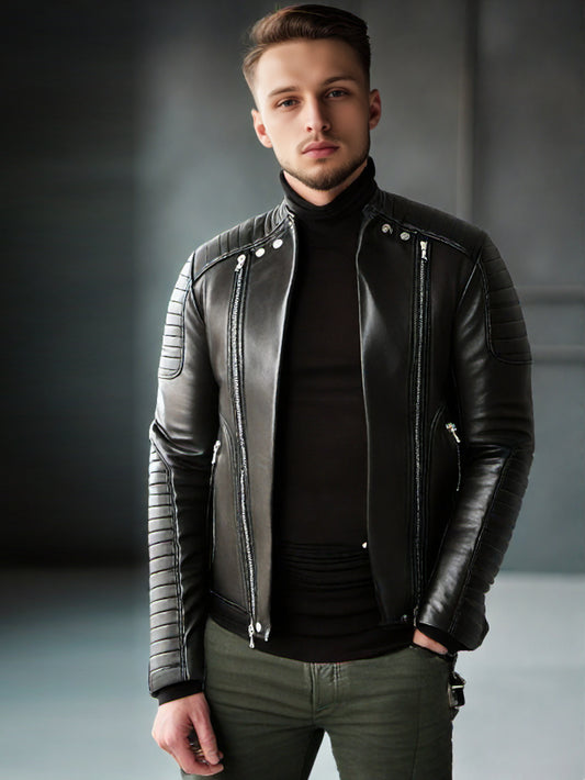 Blouson aviateur en cuir à revers zippé pour homme