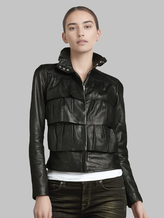 Bomber en cuir Layered Elegance pour femme