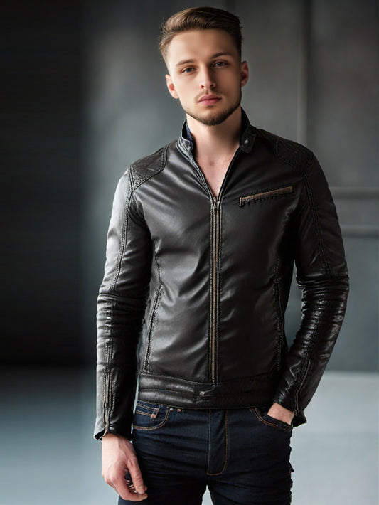 Lean Fit Motorradjacke aus echtem Leder für Herren
