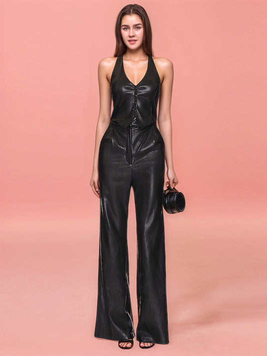Combinaison en cuir de luxe avec ceinture Leatherkin et bordure moderne