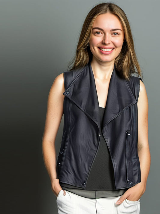 Gilet en cuir d'agneau léger et luxueux pour femme